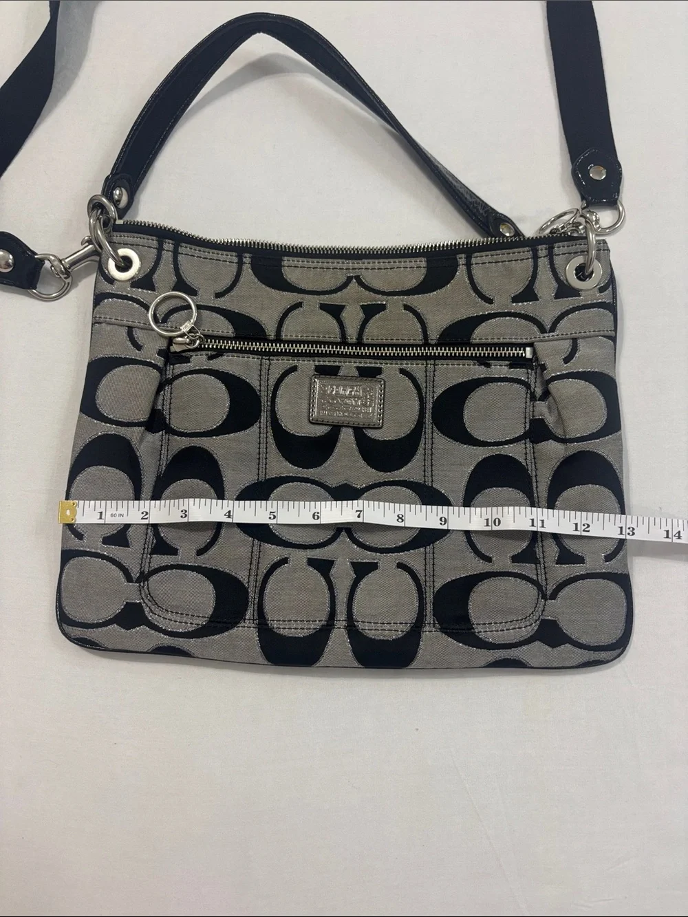 Coach Poppy Metallic Gray/Black Signature Hand/Shoulder Bag